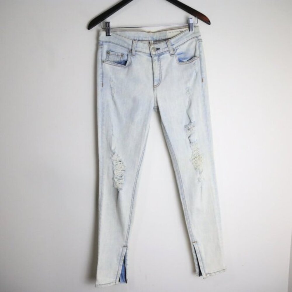 Rag & Bone Zipper Capri Distressed Destroyed Shredded Bleachout White Jean Sz 29